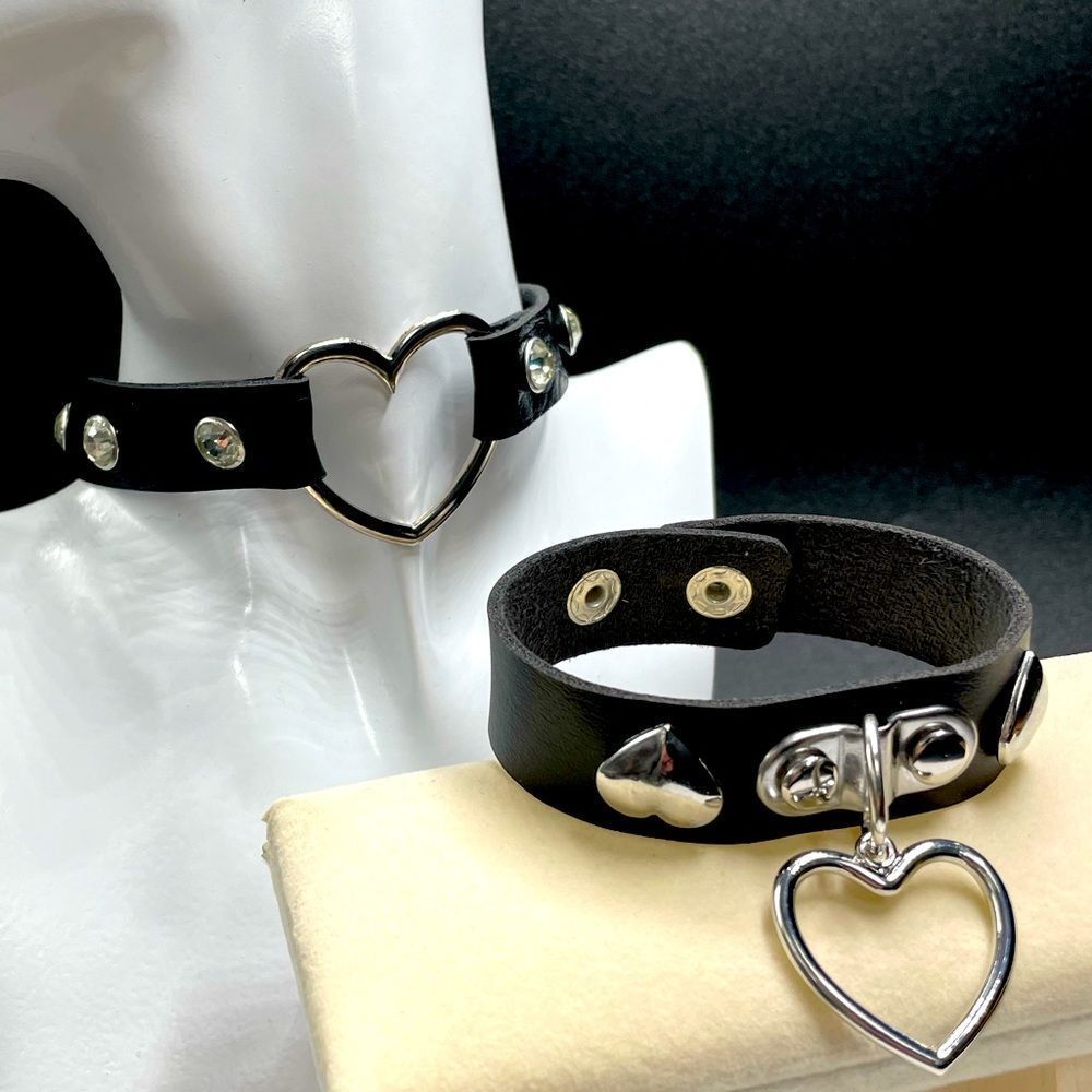 Hearts. & Diamonds L Leather Custom Set L Choker/Bracelet L New